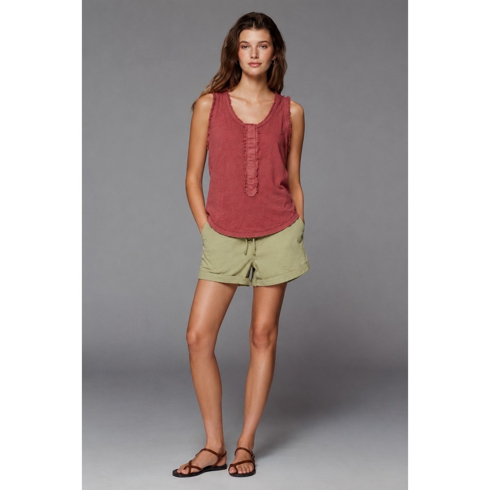 Böhme Linen Blend Sleeveless Boho Tank Top Terracotta Raw Edge Size M